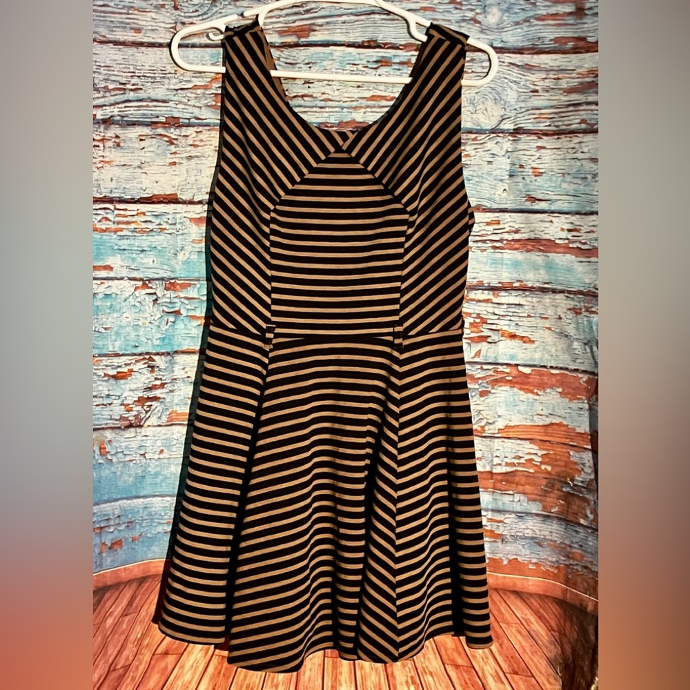 Double Zero Black and Tan Striped Mini Dress